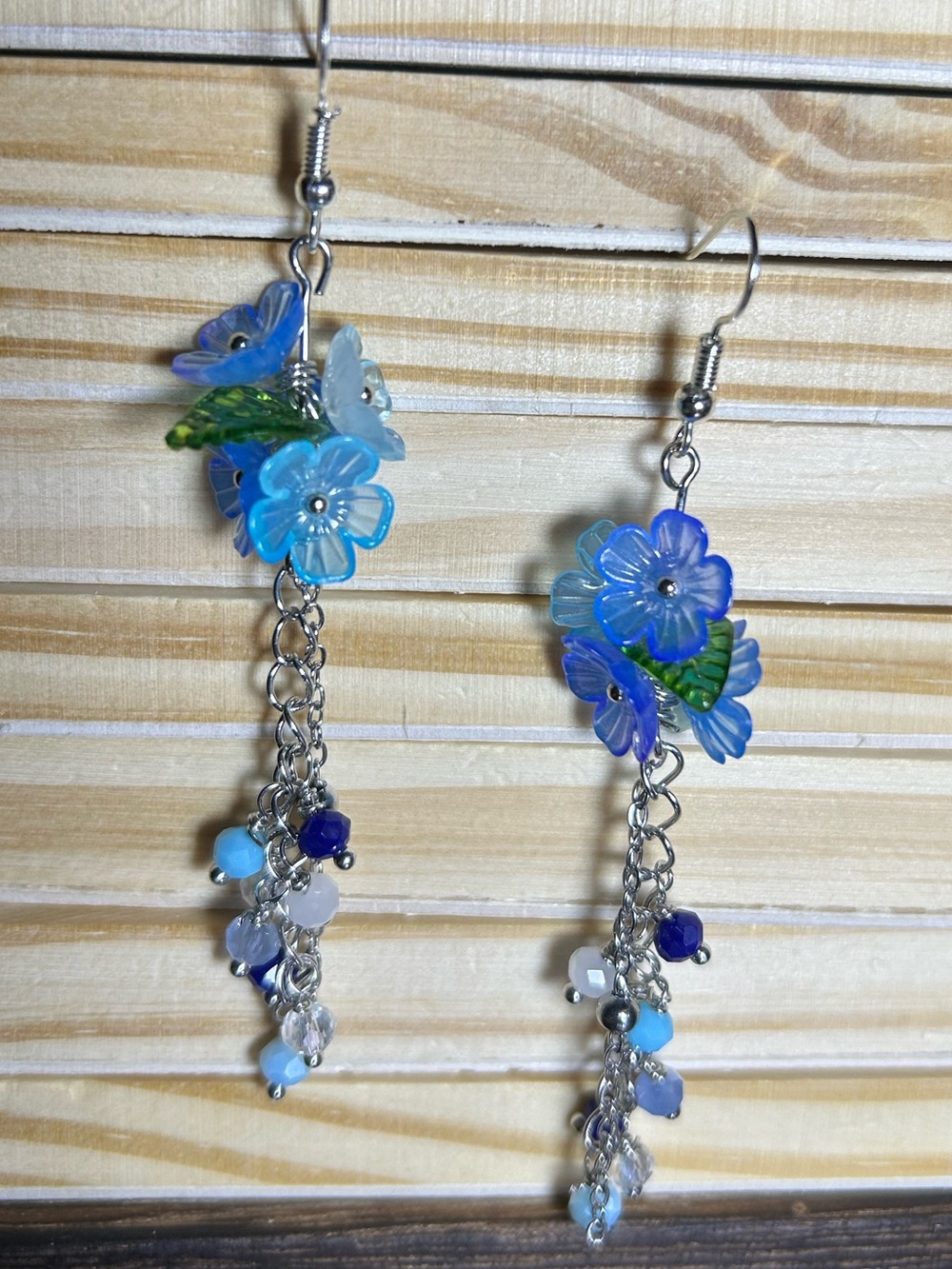 3/$25 Blue Floral Dangle Earrings with Crystal Beads
